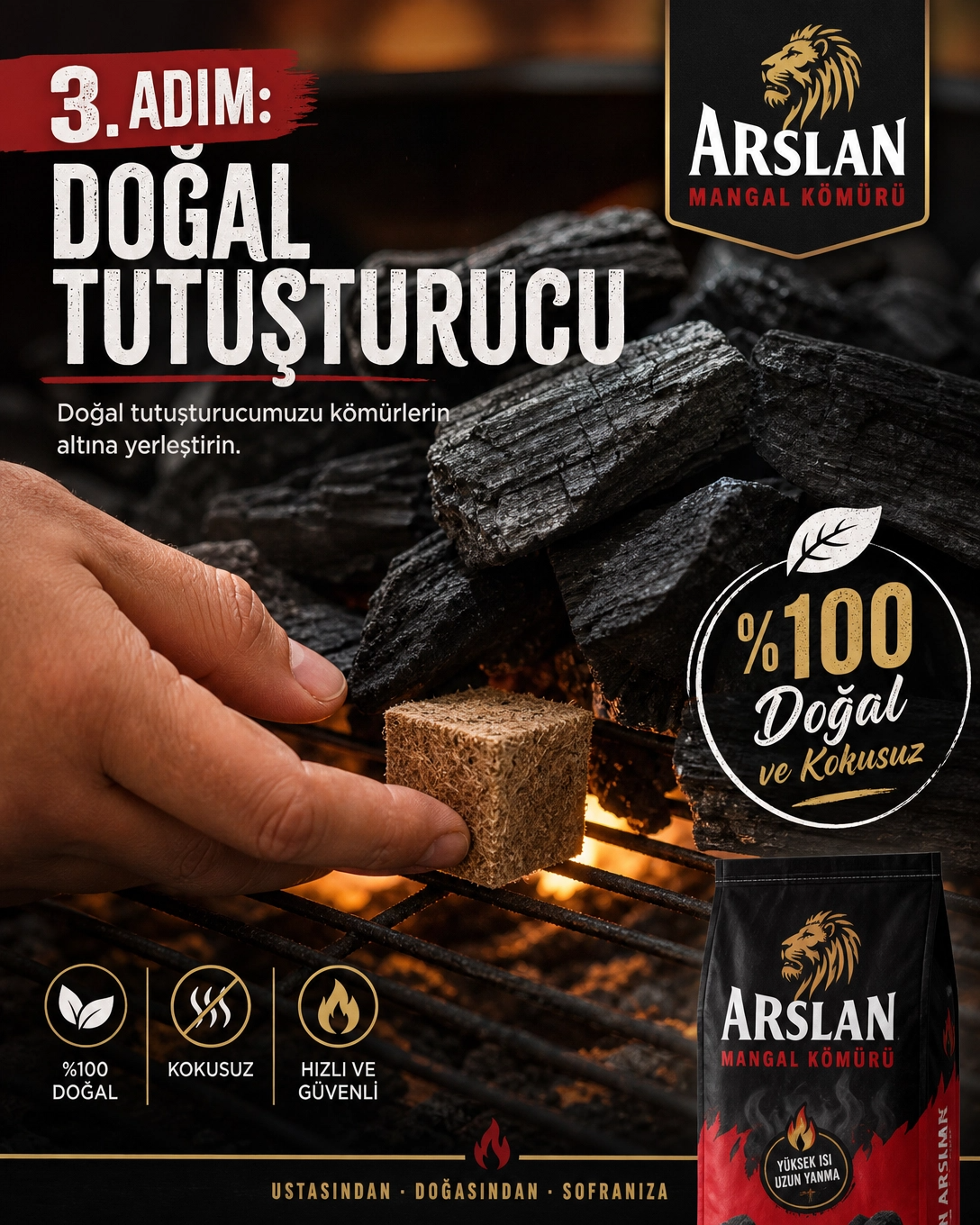 3. Adım - Doğal Tutuşturucu Kullanın. Doğal Tutuşturucunuzu kömürlerin altına yerleştirin.