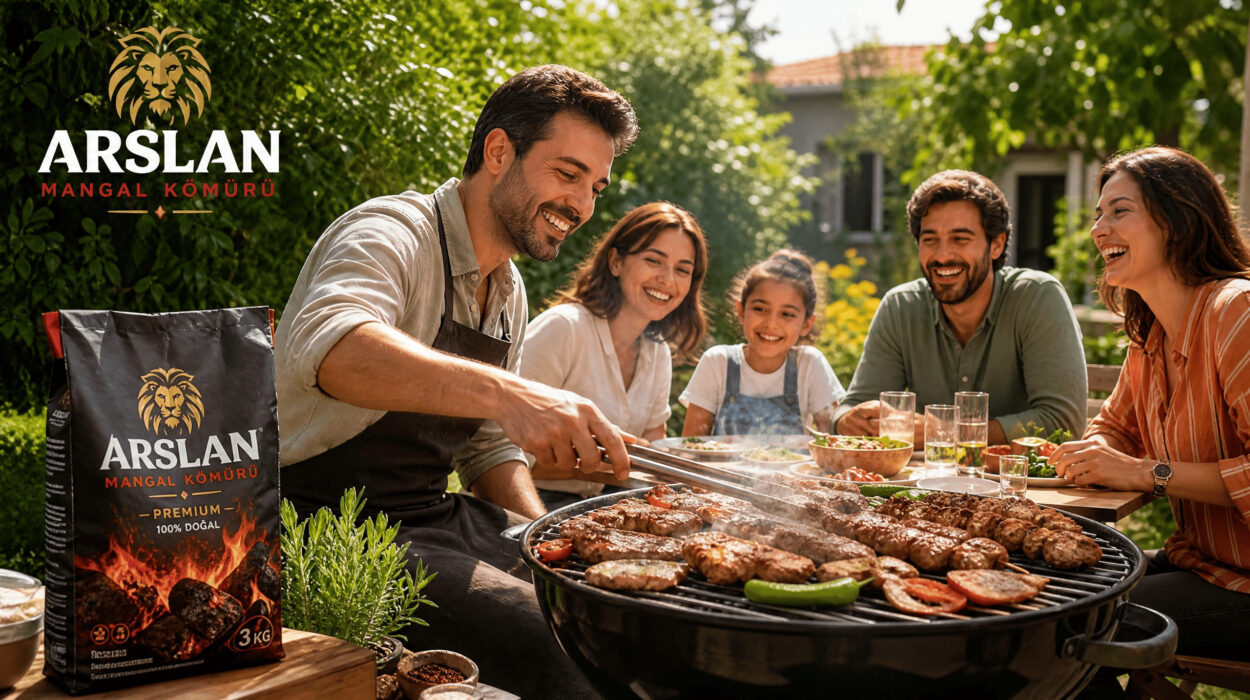 Bahçede aile ile barbekü keyfi ve kaliteli mangal kömürü kullanımı - Arslan Mangal Kömürü