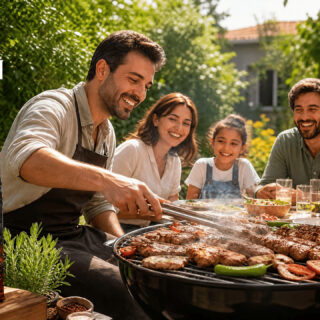 Bahçede aile ile barbekü keyfi ve kaliteli mangal kömürü kullanımı - Arslan Mangal Kömürü