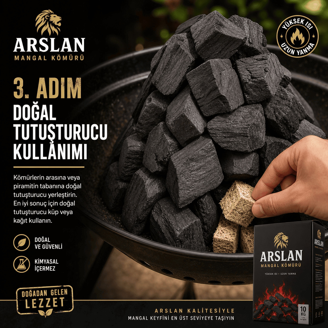 Mangal yakma rehberi Adım 3: Kimyasal içermeyen doğal tutuşturucu küp kullanımı